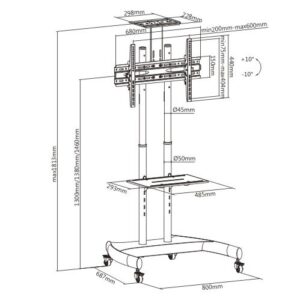 ECONOMY TILT HEIGHT-ADJUSTABLE STEEL MOBILE TV CART