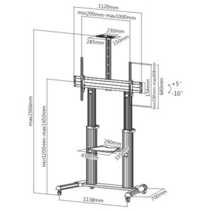 MANUAL LIFTING HEIGHT ADJUSTABLE ULTRA-LARGE DISPLAY TV CART