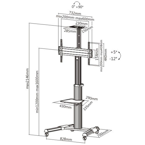 MANUAL LIFTING HEIGHT ADJUSTABLE TV CART